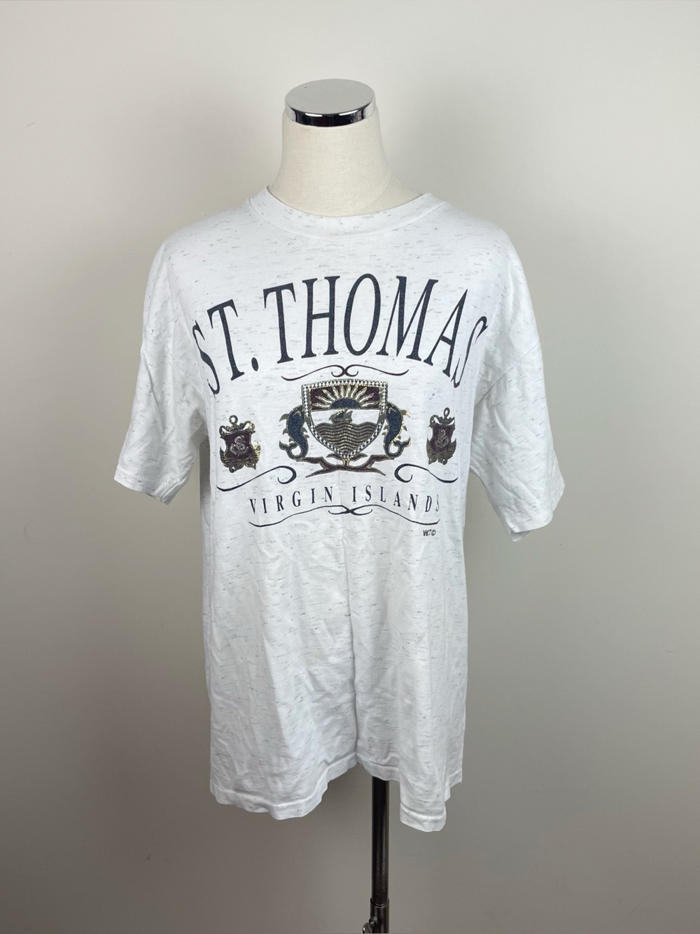 Oneita St. Thomas Virgin Islands Vintage White Gray Tee Shirt Women Large